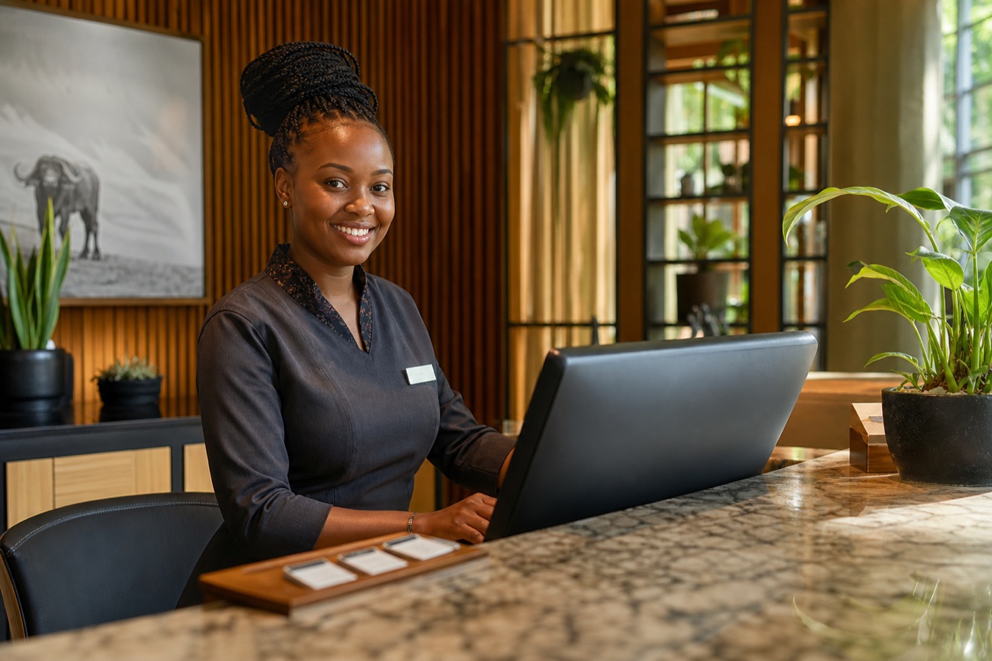 Hotel desk using a digital booking system