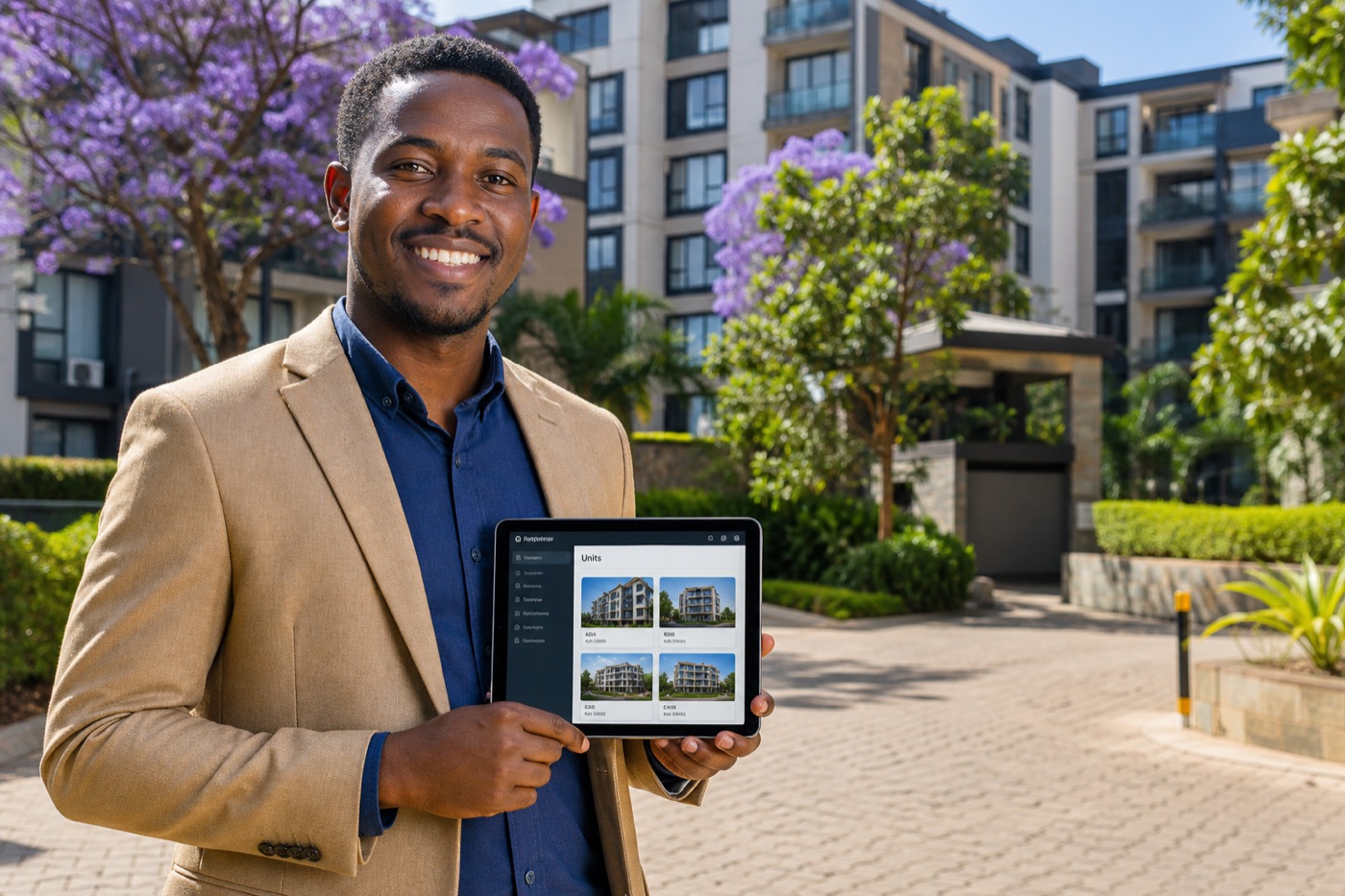 Property manager reviewing units on a tablet